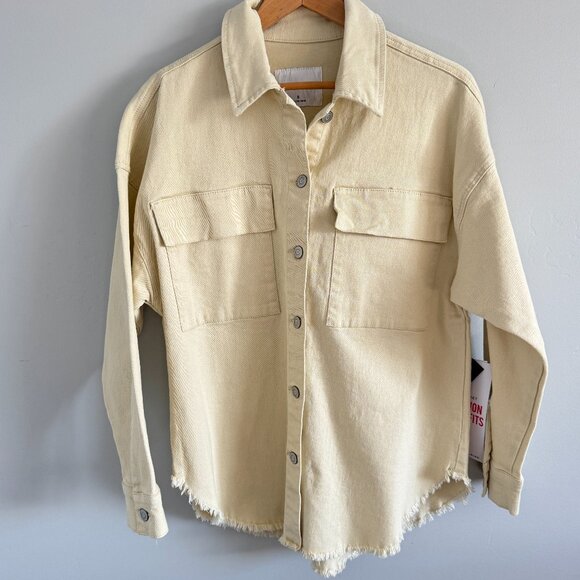 NWT Women's Celebrity Pink Denim Cream Button-up Shacket Jacket  Small Rodeo - Picture 3 of 14